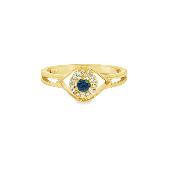 0.07 CTW Diamond & Sapphire 14K Yellow Gold Dainty Split Shank Ring – Size 5.25