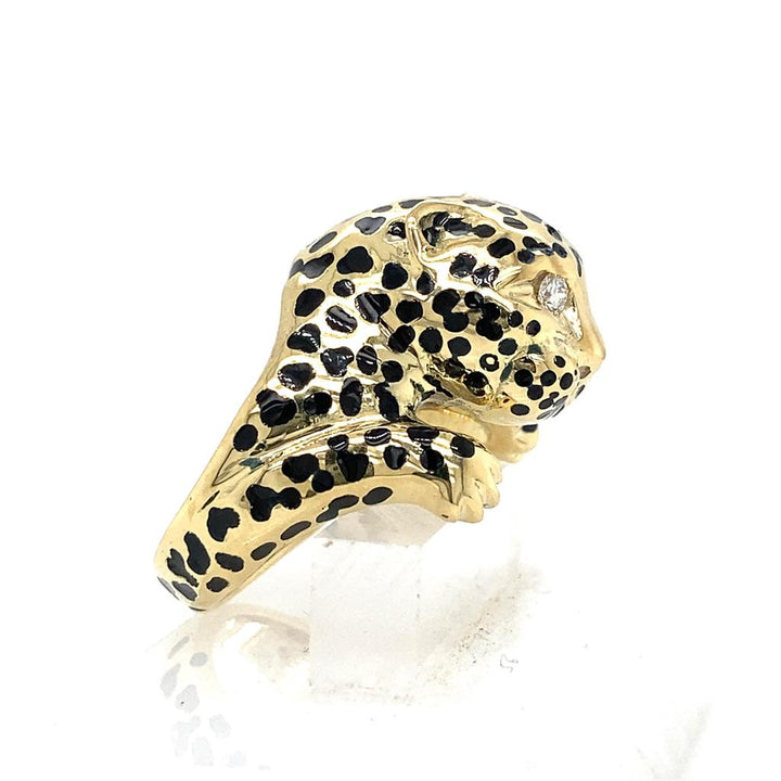 Sal Praschnik 0.10 CTW Round Diamond 18K Yellow Gold Enamel Cheetah Ring