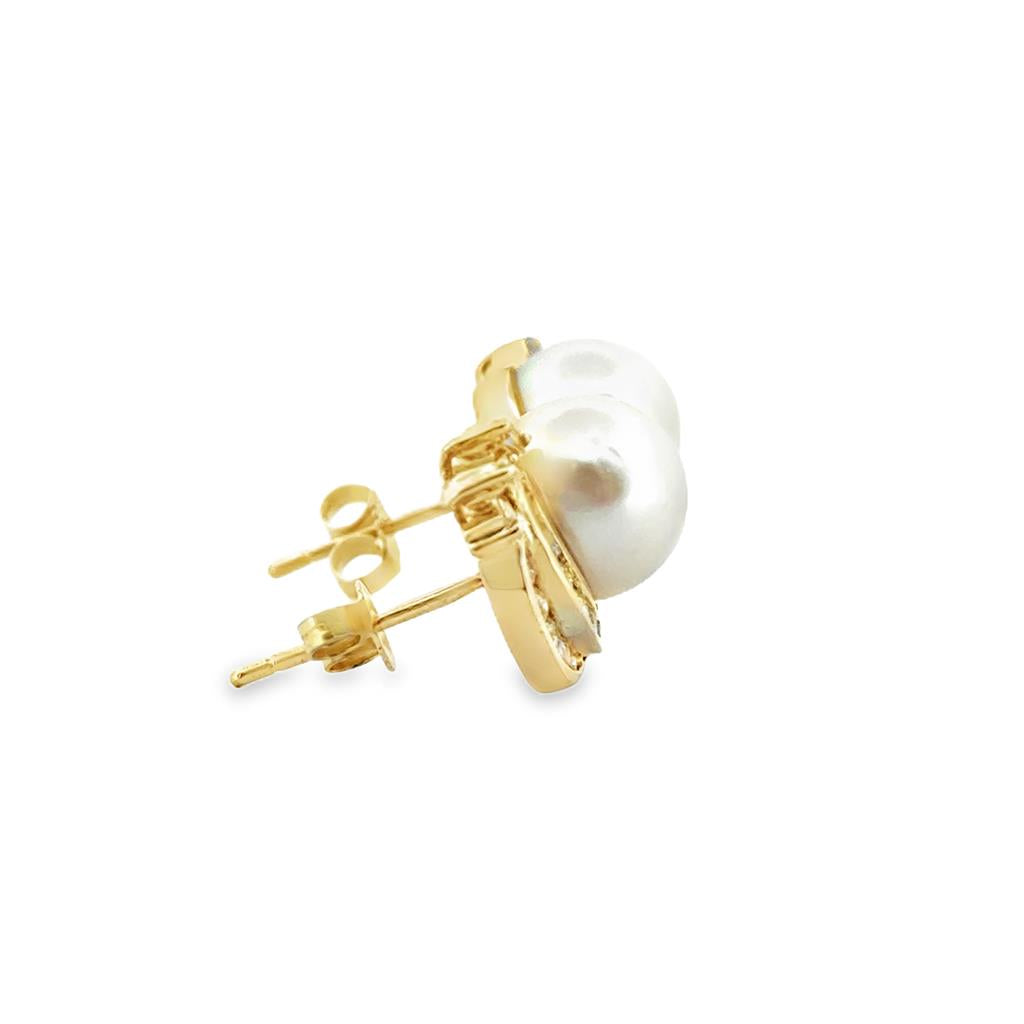 14K Yellow Gold Pearl and Diamond Earrings with 0.54 CTW Diamonds