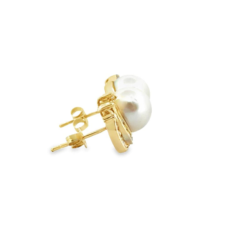 14K Yellow Gold Pearl and Diamond Earrings with 0.54 CTW Diamonds