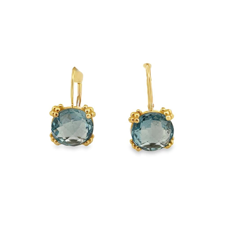 10mm Blue Topaz 14K Yellow Gold Drop Earrings with Lever Backs