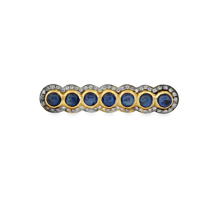 Vintage Sapphire & Diamond Brooch in Sterling Silver with Gold Overlay – 2" Long