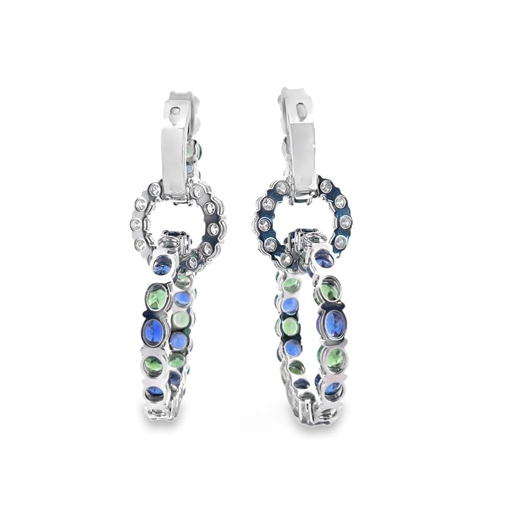 Robert Procop 8.29 CTW Blue Sapphire and 6.57 CTW Green Tsavorite Garnet 18K White Gold Earrings