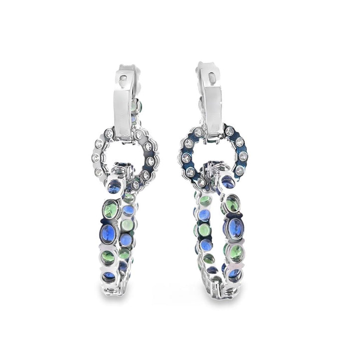 Robert Procop 8.29 CTW Blue Sapphire and 6.57 CTW Green Tsavorite Garnet 18K White Gold Earrings