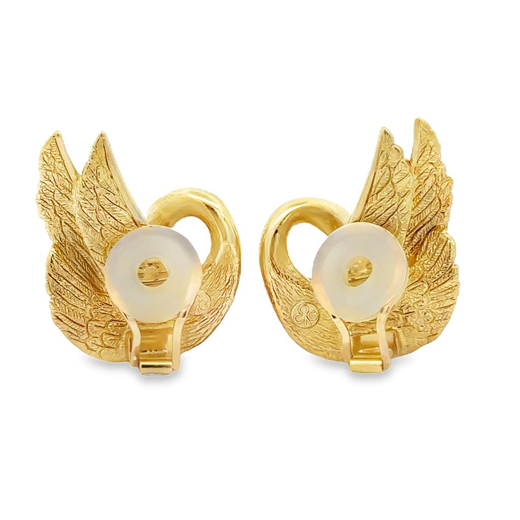 18K Yellow Gold Swan Clip-On Earrings by Charles Garnier