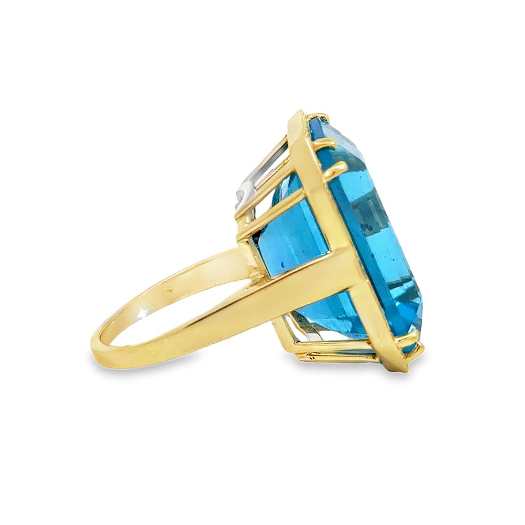 Large Blue Topaz & Diamond Ring in 14K Yellow Gold