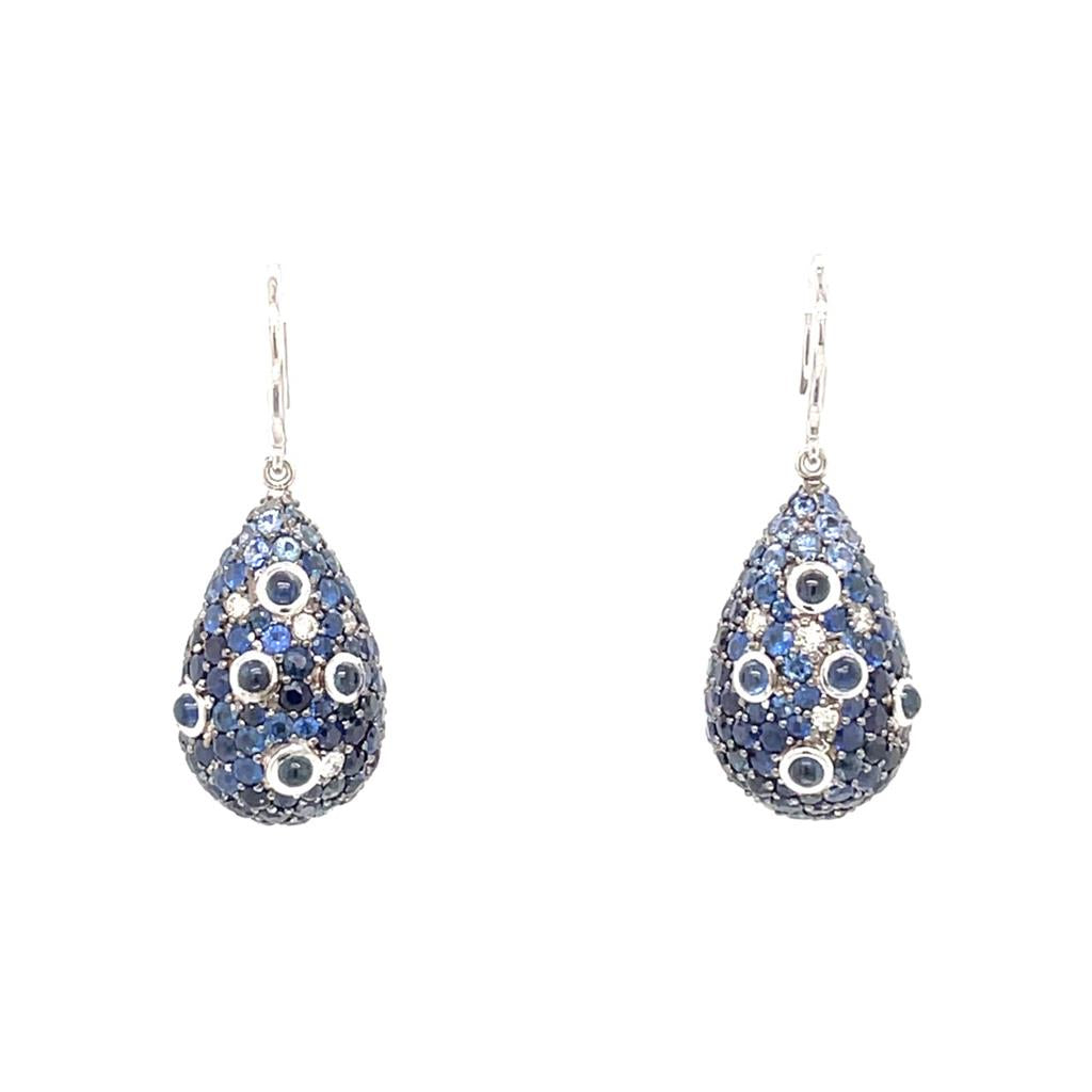 Sapphire & Diamond Drop Earrings in 18k White Gold