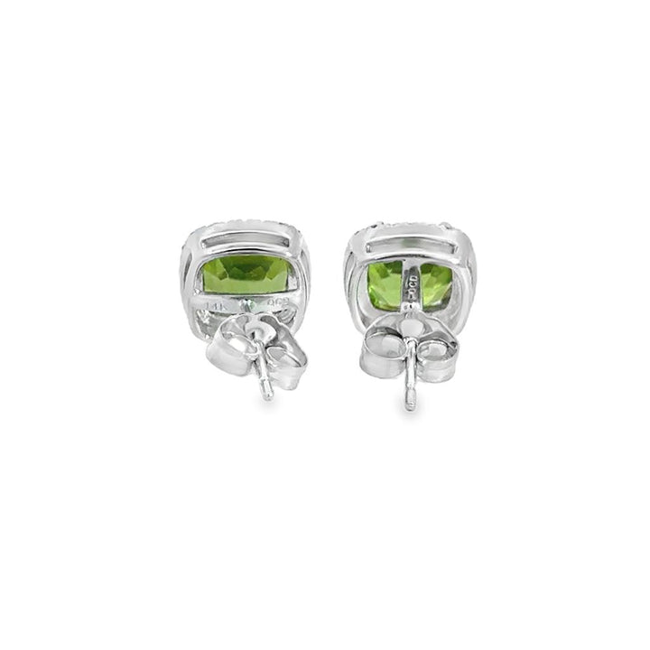 0.12 CTW Diamond Peridot 14K White Gold Halo Stud Earrings