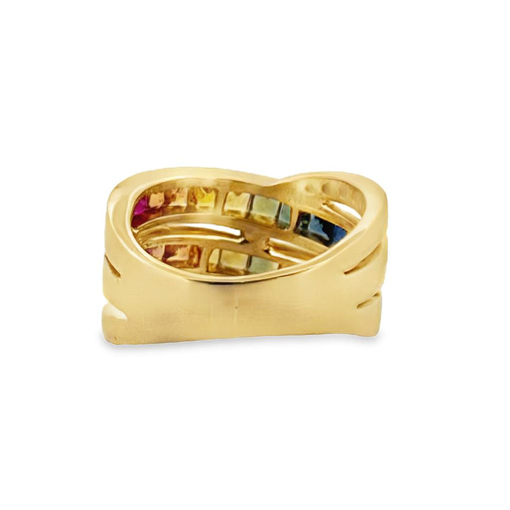Rainbow Sapphire & 0.10 CTW Diamond Wide Band Ring – 18K Yellow Gold