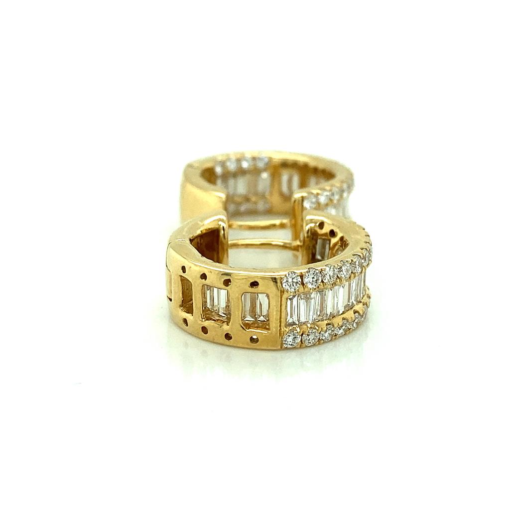 Yellow Gold 1.02ct Baguette & Round Diamond Hoops