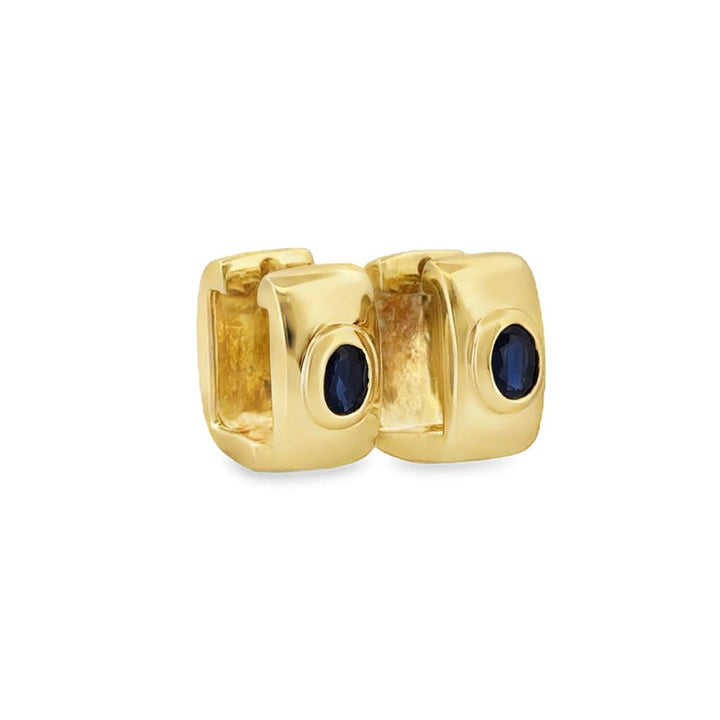 Oval Sapphire 18K Yellow Gold Square Huggie Hoop Earrings