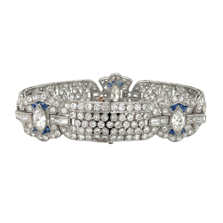 Art Deco 20.00 CTW Diamond and Sapphire Platinum Bracelet