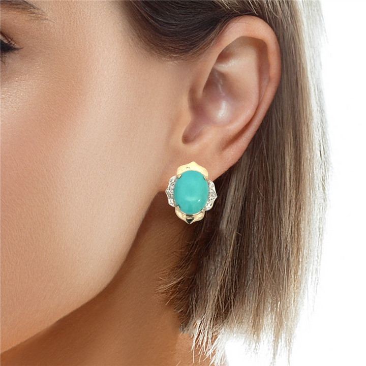 0.06 CTW Diamond Turquoise 14K Yellow Gold Stud Earrings