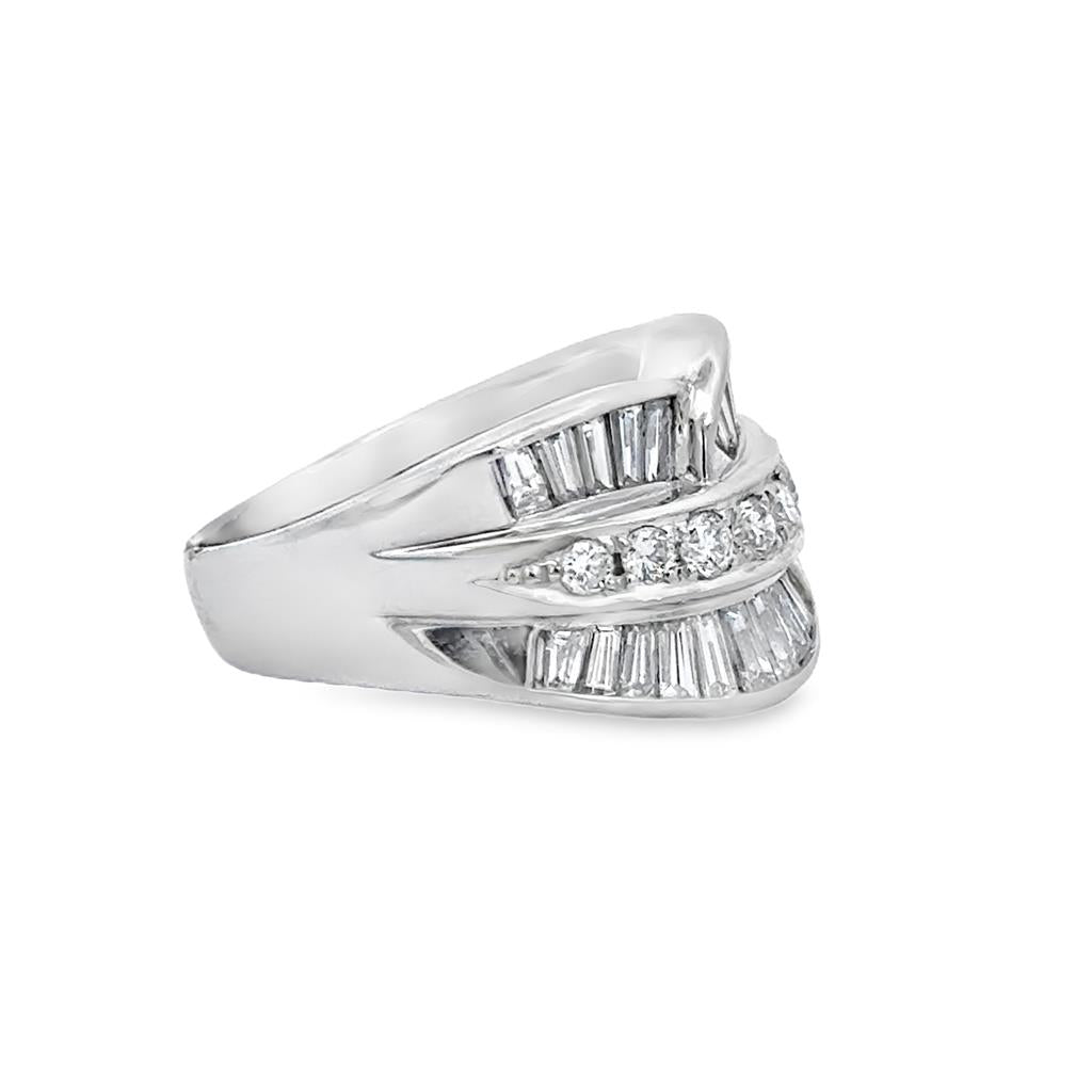 1.92 CTW Baguette & Round Diamond Platinum Wide Band Ring