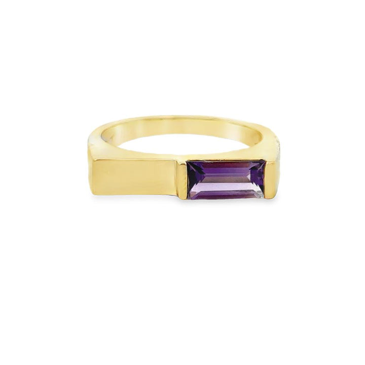Pre-Owned Geometric Amethyst 14K Yellow Gold Band Ring
