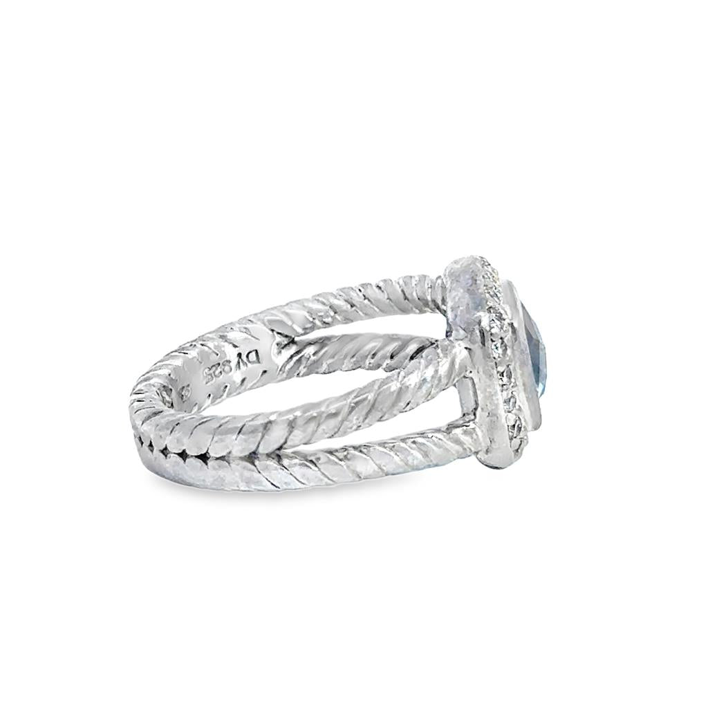 David Yurman 0.20 CTW Diamond & Light Blue Topaz Sterling Silver Ring – Size 5