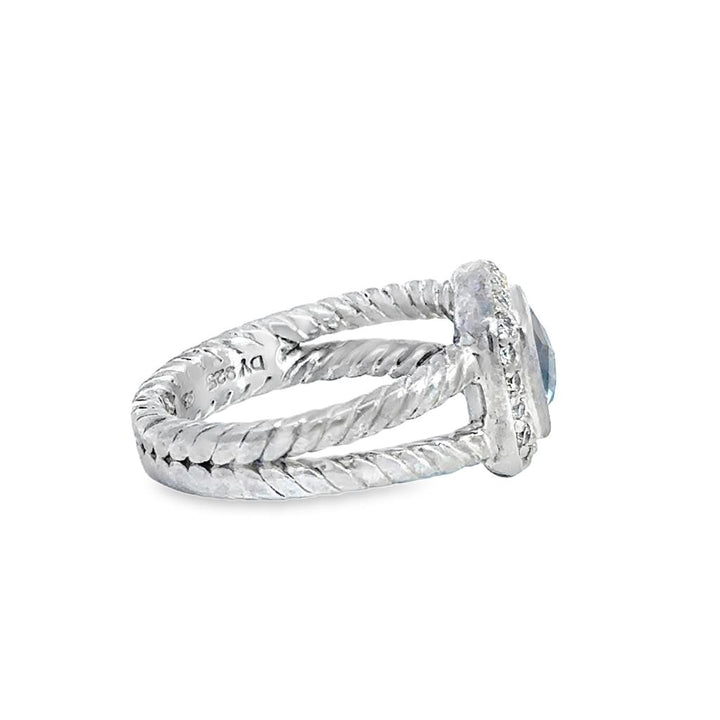 David Yurman 0.20 CTW Diamond & Light Blue Topaz Sterling Silver Ring – Size 5