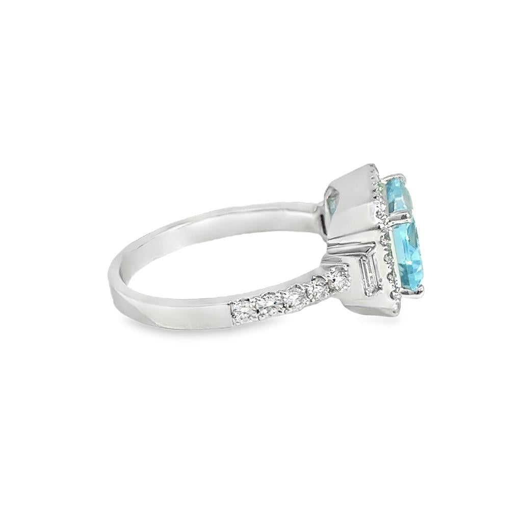 2.52 CT Sky Blue Topaz & 0.43 CTW Diamond 18K White Gold Halo Ring