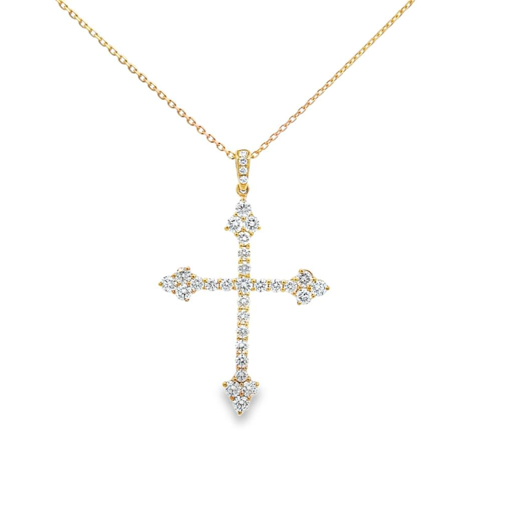 1.27 CTW Diamond 18K Yellow Gold Cross Pendant Necklace