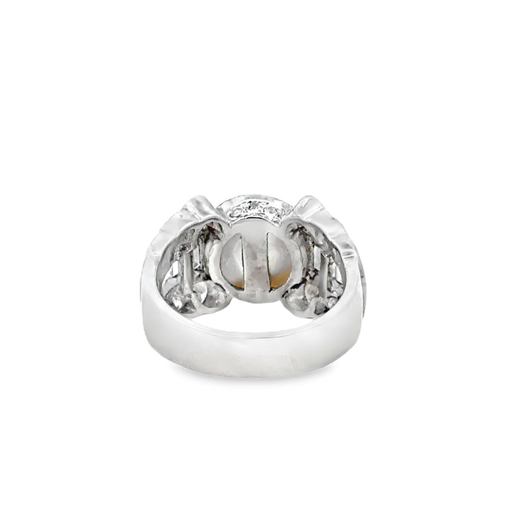 1.44 CTW Diamond and 14mm White Pearl 18K White Gold Ring
