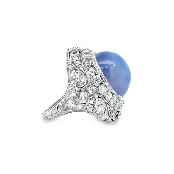 20.00 CT Star Sapphire and Diamond Art Deco Platinum Ring