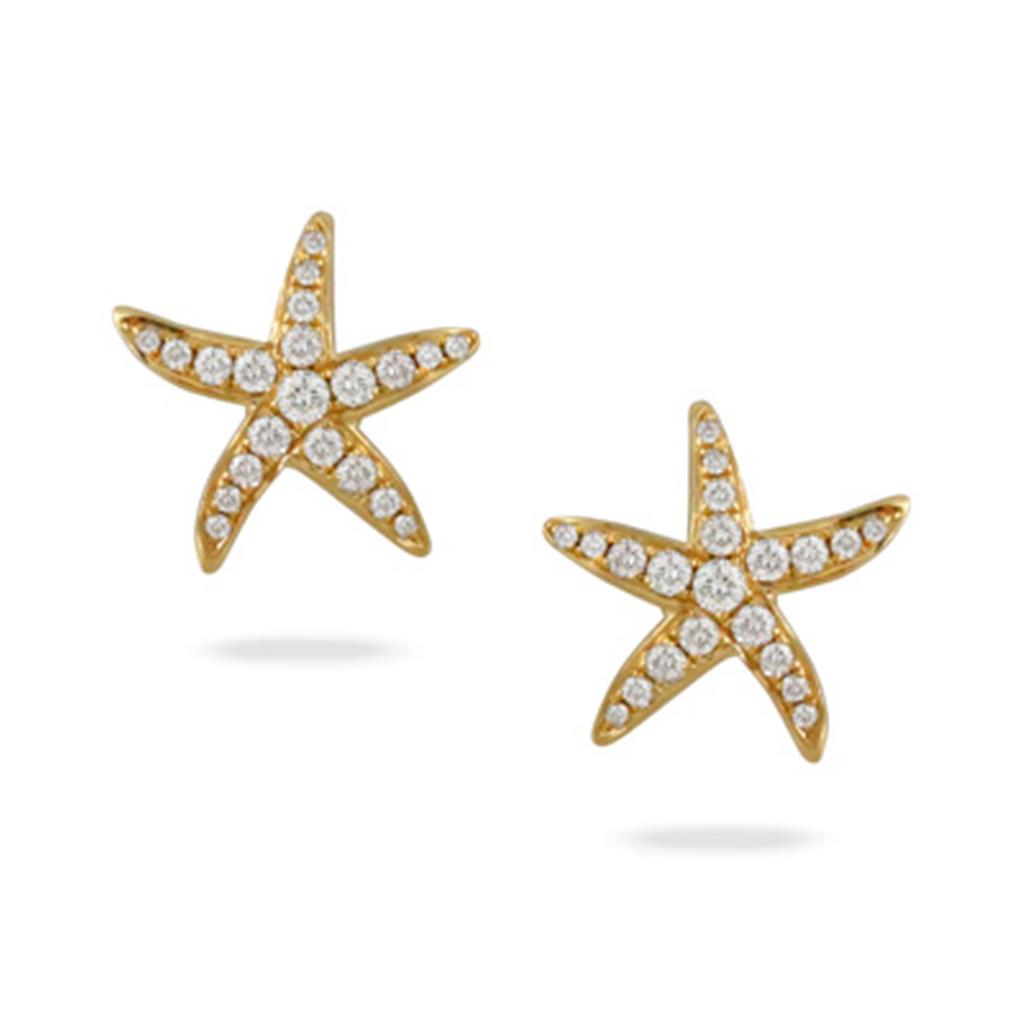 Doves 0.34 CTW Round Diamond 18K Yellow Gold Starfish Stud Earrings