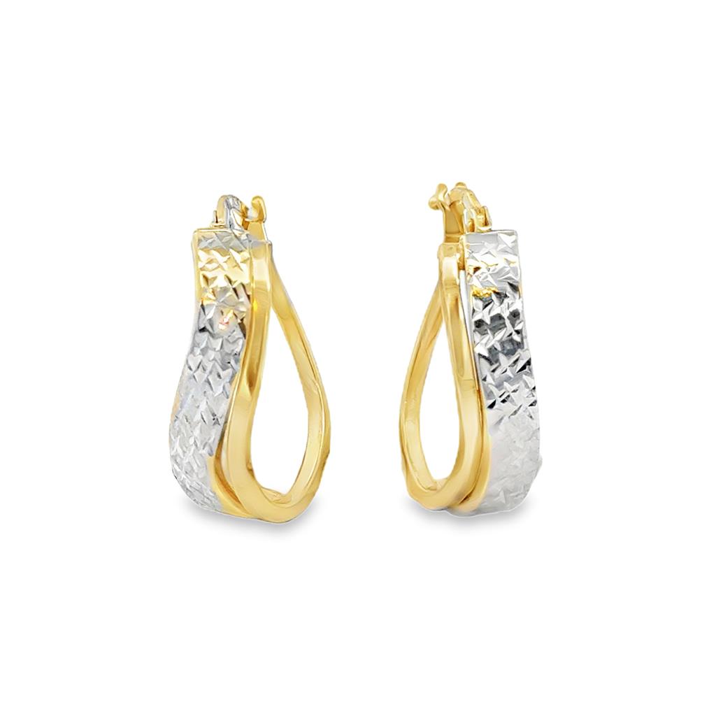 14K Two-Tone Gold Wave Hoop Earrings