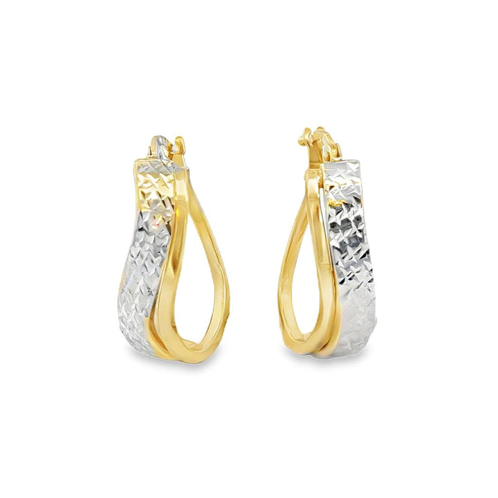 14K Two-Tone Gold Wave Hoop Earrings