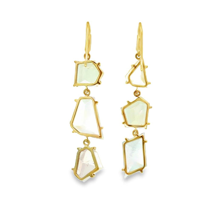 Green Beryl, Aquamarine, Kunzite & Diamond 14K Yellow Gold Abstract Dangle Earrings