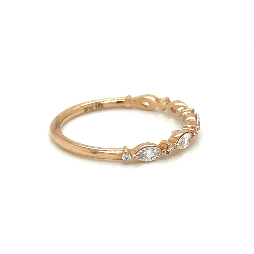 0.38 CTW Marquise 0.03 CTW Round Diamonds 14K Rose Gold Wedding Band