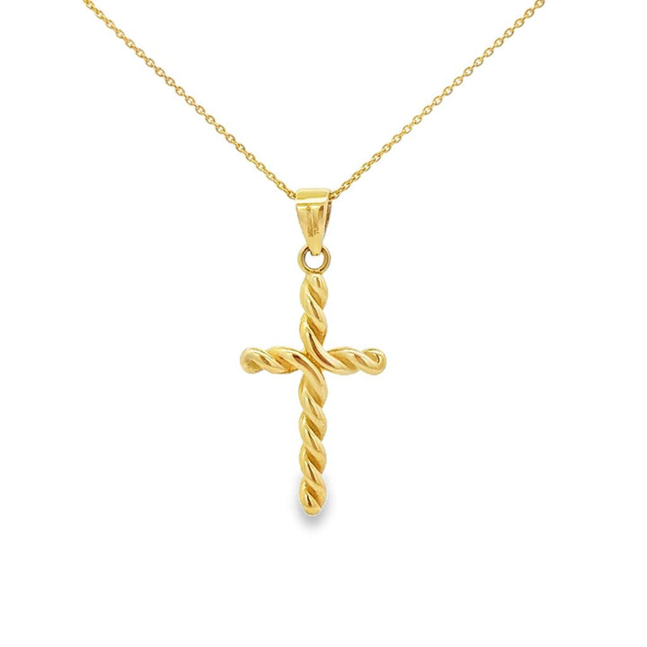 14K Yellow Gold Twist Cross Pendant Necklace