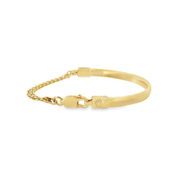 14K Yellow Gold Half Bangle Half Chain Bracelet – 4mm Wide, 6 ¾" Long