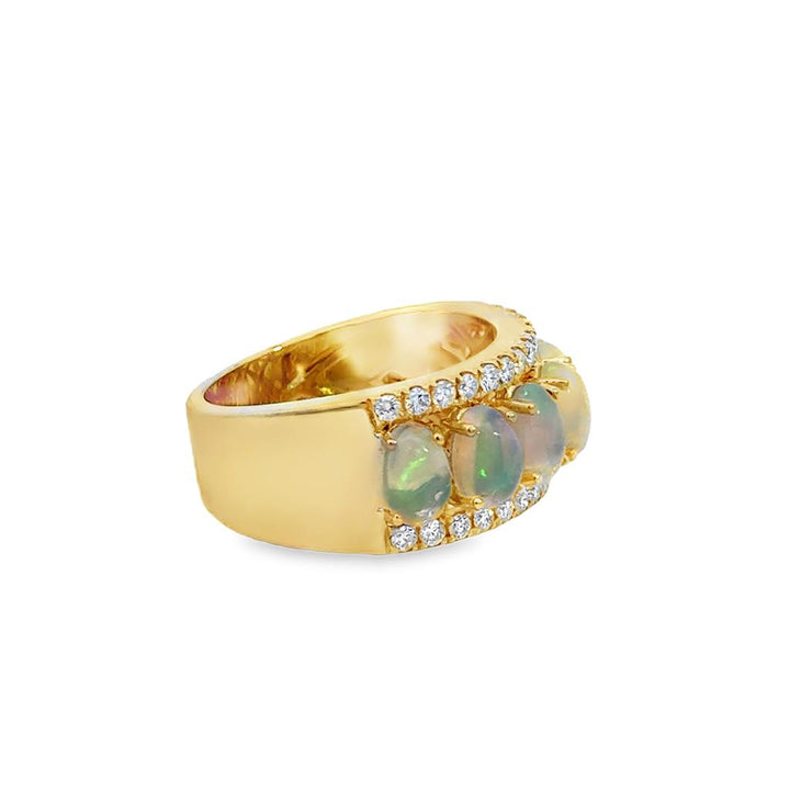 1.95 CTW Opal & 0.43 CTW Diamond Wide Band Ring in 14K Yellow Gold