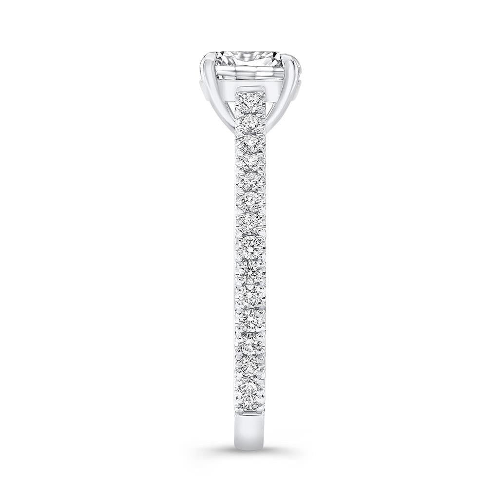 Hidden Halo Engagement Semi-Mount Diamond 18K White Gold Classic Pave Setting Engagement Ring