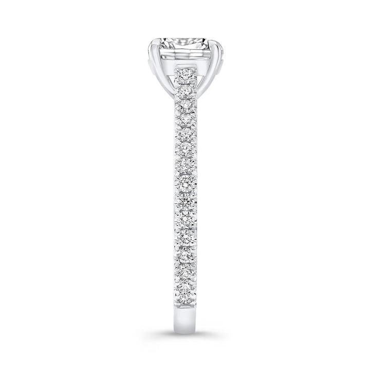 Hidden Halo Engagement Semi-Mount Diamond 18K White Gold Classic Pave Setting Engagement Ring