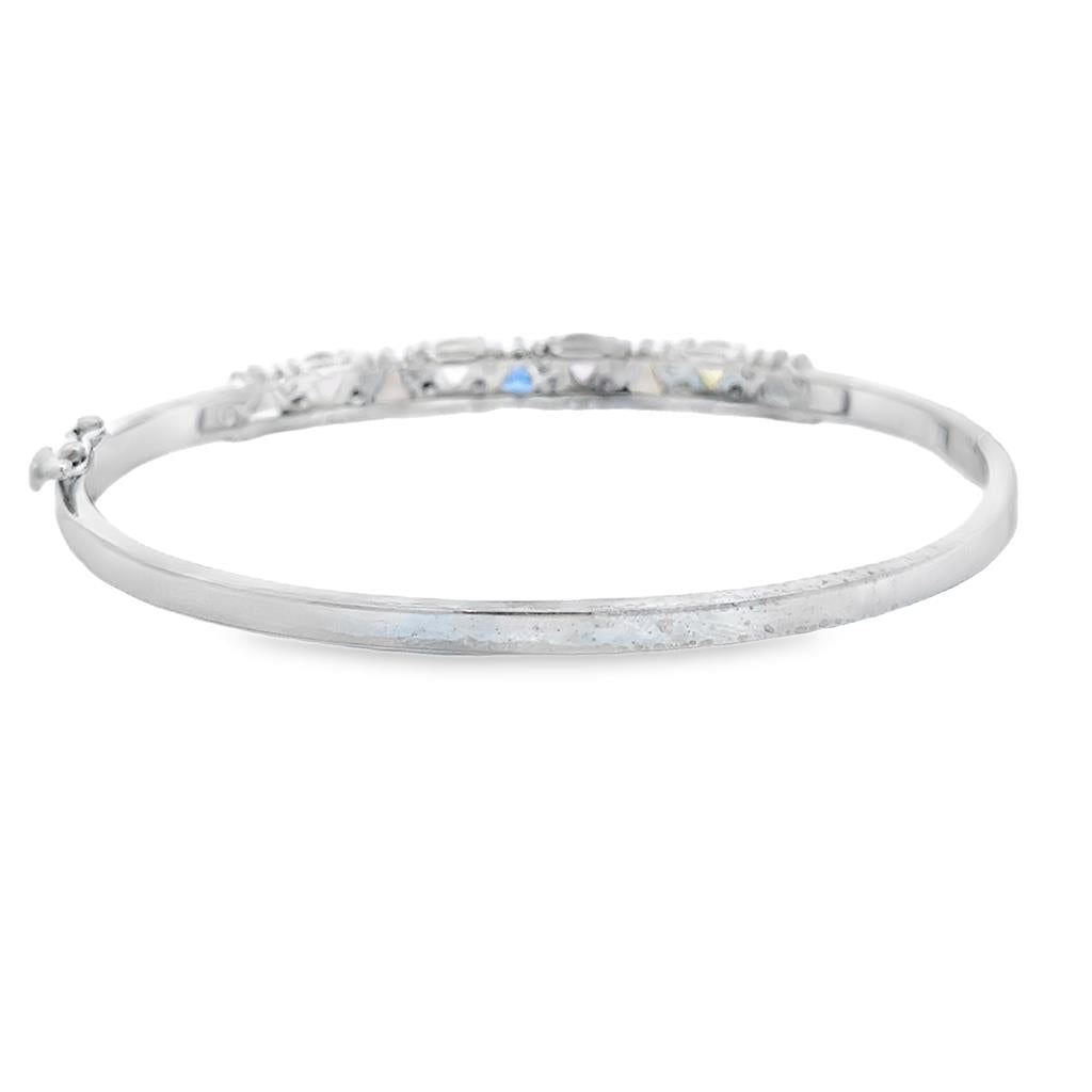 Multi-Colored Sapphire & Approx 0.60 CTW Diamond 14K White Gold Hinged Bangle Bracelet