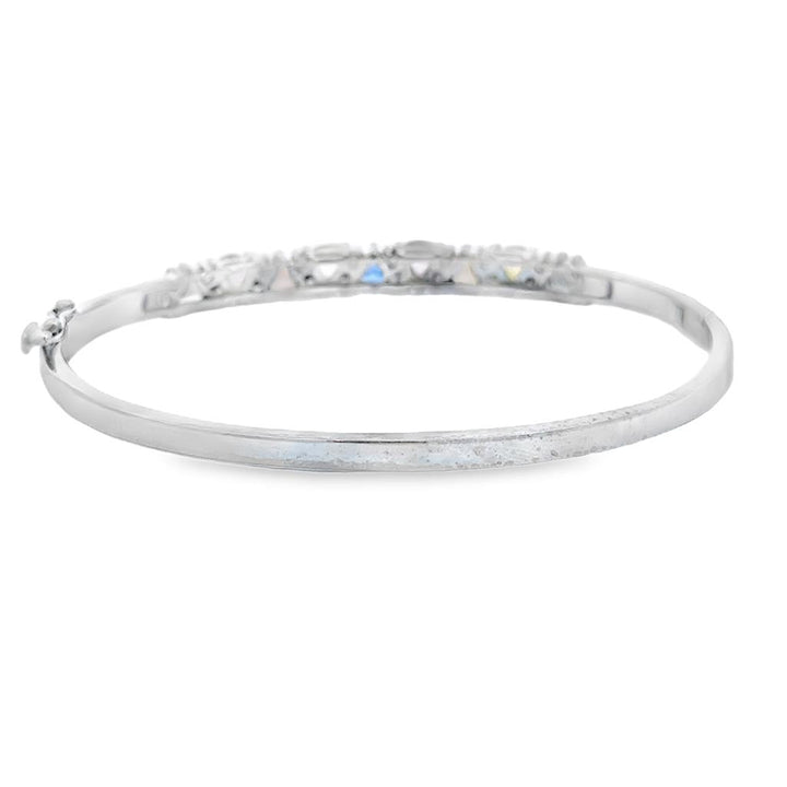 Multi-Colored Sapphire & Approx 0.60 CTW Diamond 14K White Gold Hinged Bangle Bracelet