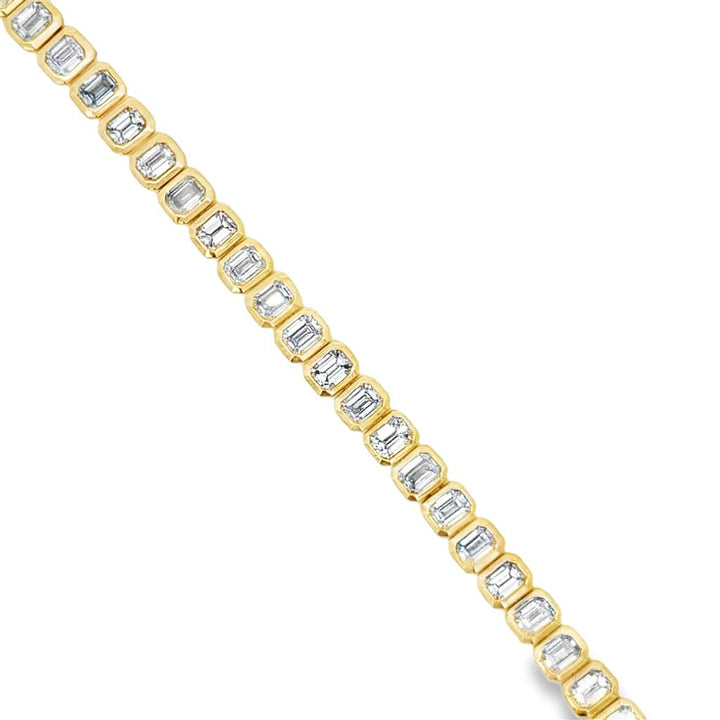 8.22 CTW Emerald Cut Diamond Bezel Tennis Bracelet 14K Yellow Gold