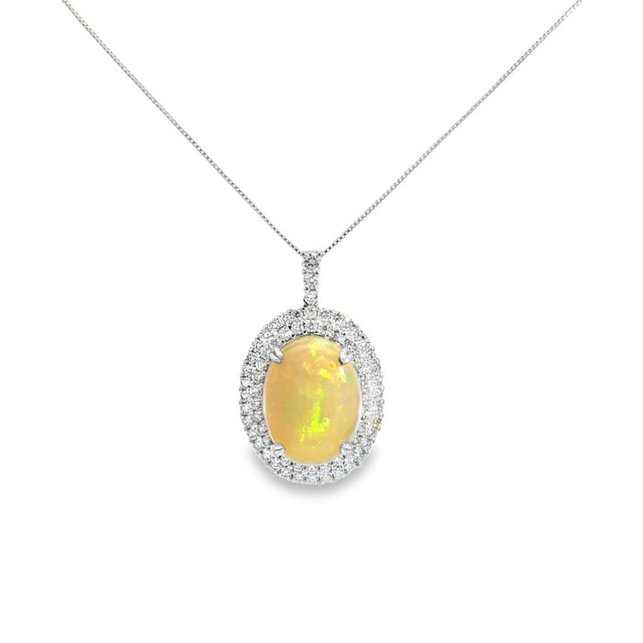 6.15 CT Opal & 1.35 CTW Diamond Double Halo Platinum Pendant Necklace