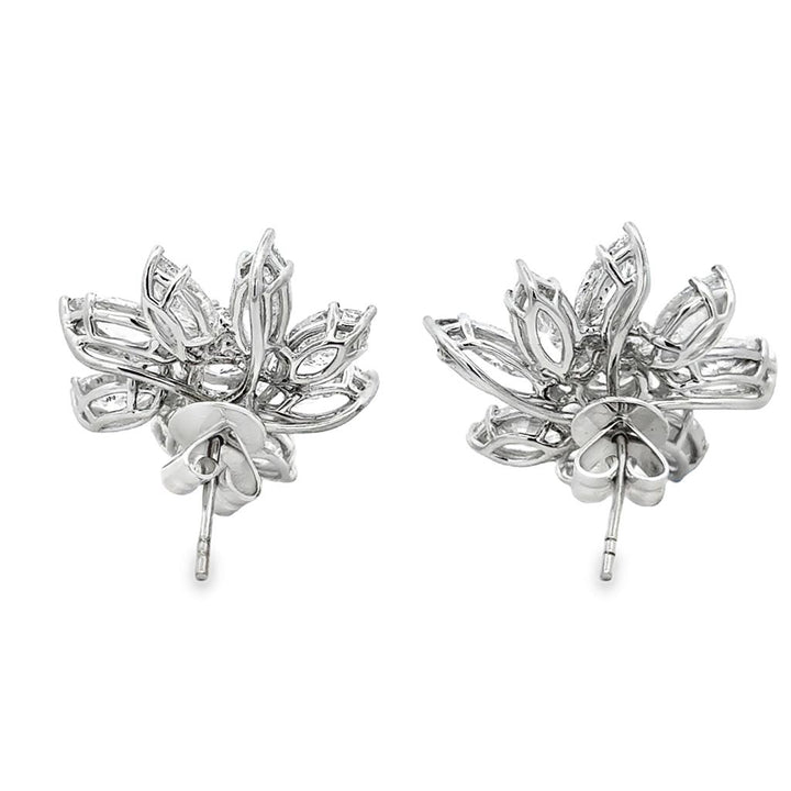10.93 CTW Marquise Diamond & 2.02 CTW Round Diamond Floral Earrings 18K White Gold