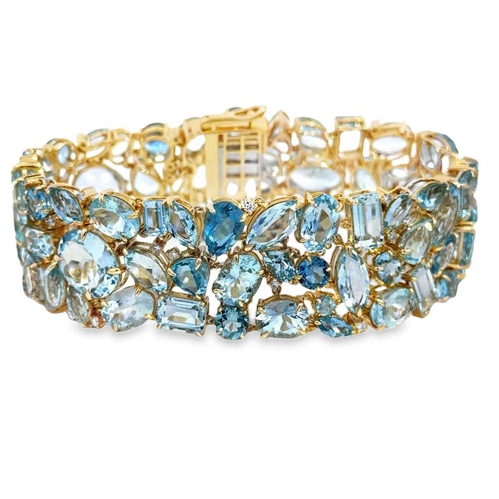76.80 CTW Aquamarine & .50 CTW Diamond 14K Yellow Gold Wide Bracelet