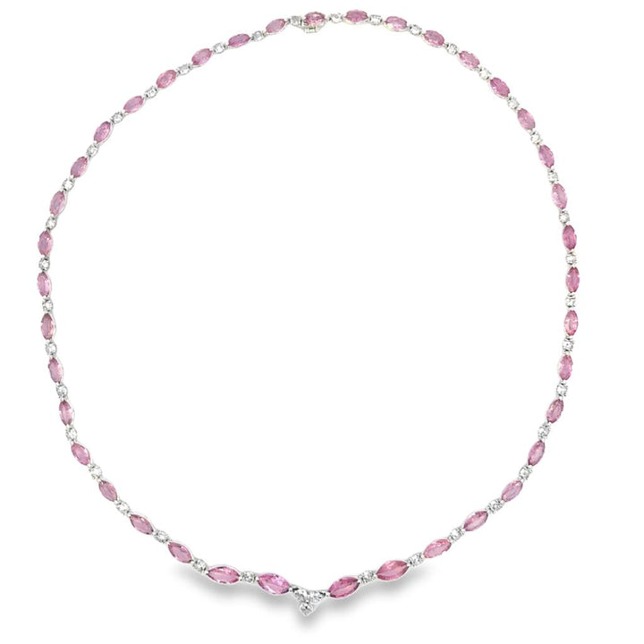 15.00 CTW Pink Sapphire and Diamond Graduated Necklace in 18K White Gold