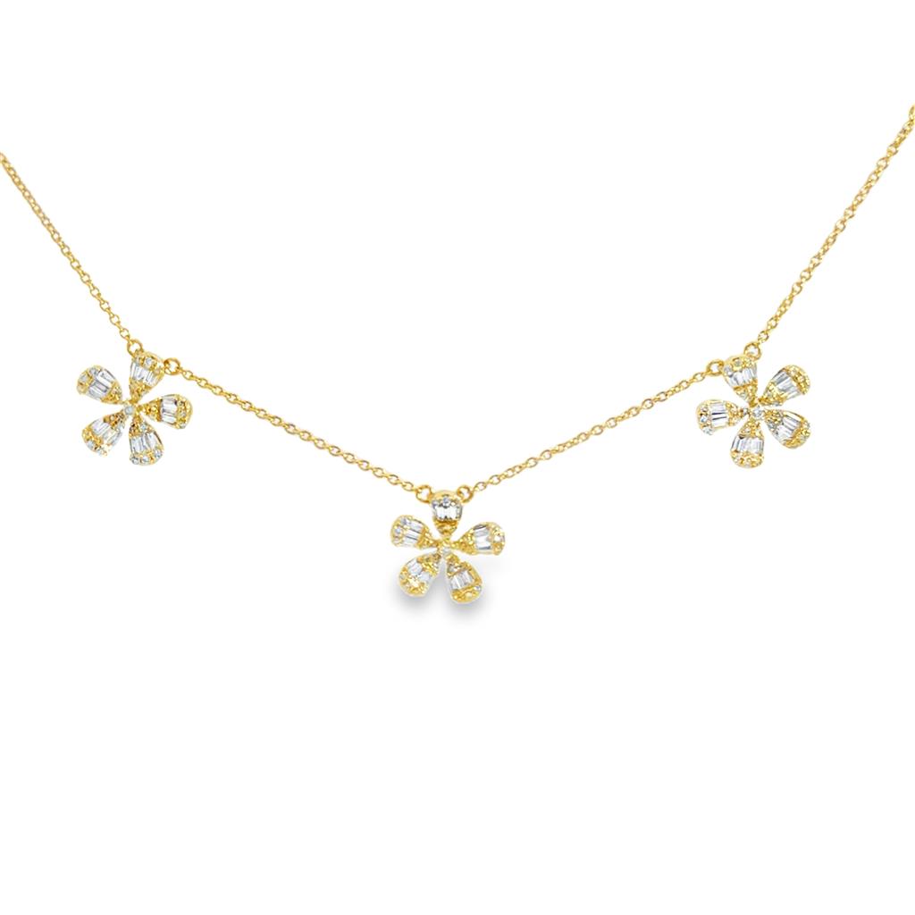 1.00 CTW Diamond Flower Station Necklace in 14K Yellow Gold