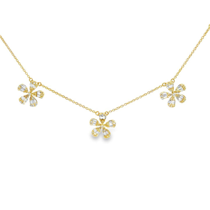 1.00 CTW Diamond Flower Station Necklace in 14K Yellow Gold