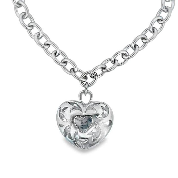 0.45 CTW Diamond Heart Charm Bracelet 14K White Gold, 7.5" Long