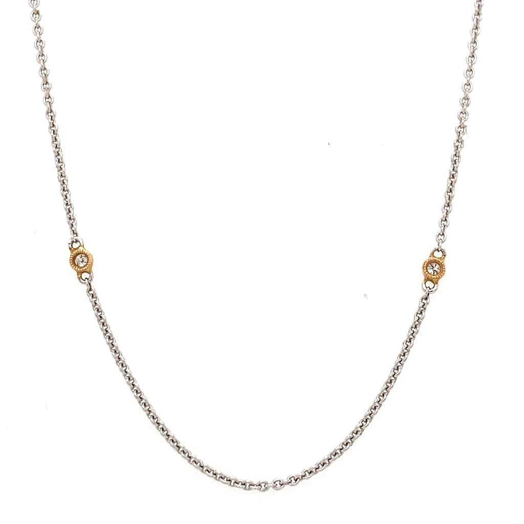 18K White & Rose Gold Diamond Station Necklace