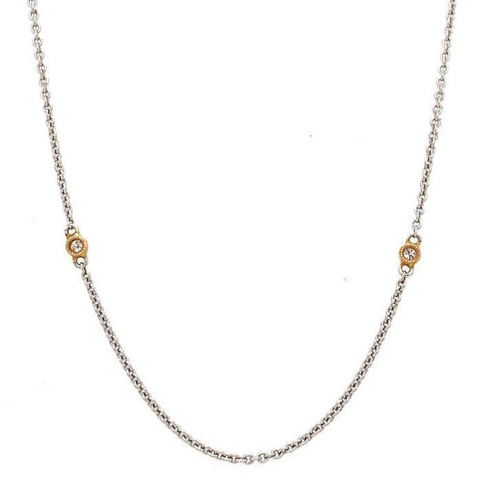 18K White & Rose Gold Diamond Station Necklace