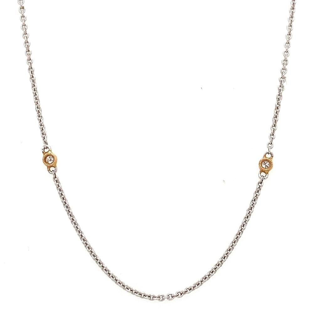 18K White and Rose Gold Diamond Station Necklace