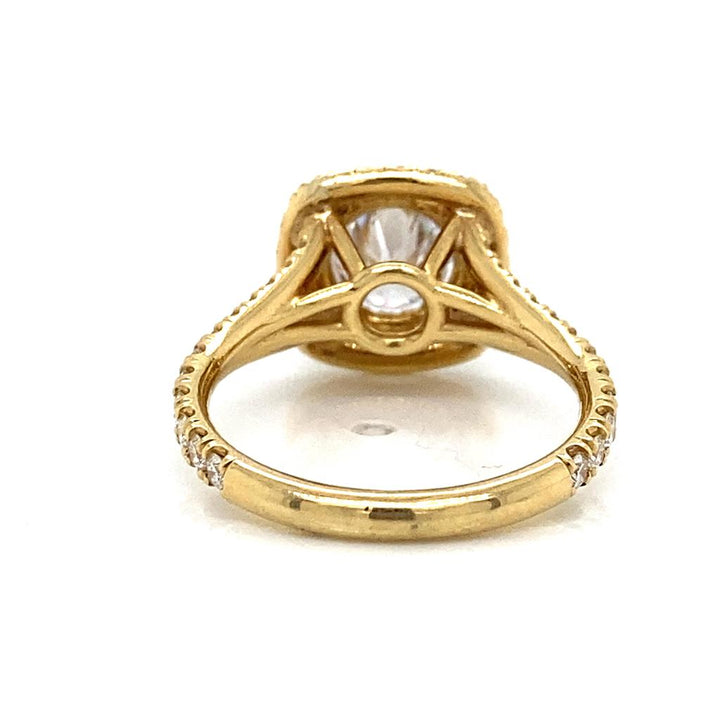 Cushion Shape Double Halo Semi-Mount 18K Yellow Gold Engagement Ring