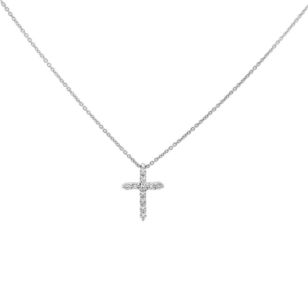 0.15 CTW Diamond 18K White Gold Mini Cross Pendant Necklace